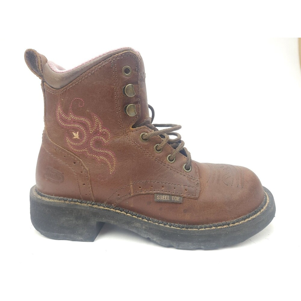 Justin Womens Katerina Brown Waterproof Steel Toe Work Boots GY991 size 6.5 B